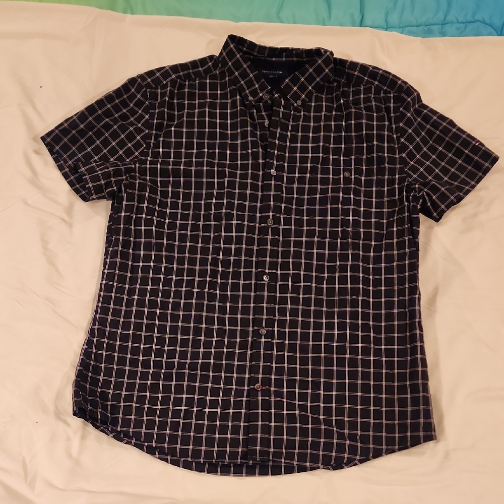 Tommy Hilfiger Black Checkered Button Down Shirt. Size XL